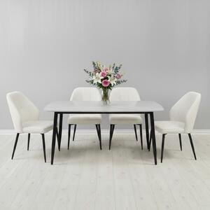 Set Masă fixă Atlas Marble Alb cu 4 Scaune Velto Crem