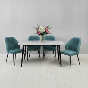 Set Masă fixă Atlas Marble Alb cu 4 Scaune Velto Turcoaz