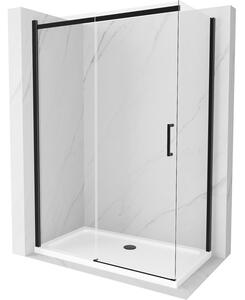 Mexen Omega cabină de duș extensibilă 140 x 80 cm, transparent, Neagră + cadă de duș Flat, Albă - 825-140-080-70-00-4010B