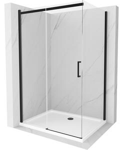 Mexen Omega cabină de duș extensibilă 100 x 70 cm, transparent, Neagră + cadă de duș Flat, Albă - 825-100-070-70-00-4010B