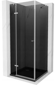 Mexen Roma cabină de duș cu balamale 90 x 90 cm, Grafit, Crom + cadă de duș Flat, Neagră - 854-090-090-01-40-4070