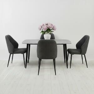 Set Masă fixă Atlas Marble Gri cu 4 Scaune Velto Negru