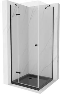 Mexen Roma cabină de duș cu balamale 90 x 90 cm, transparent, Neagră + cadă de duș Flat, Neagră - 854-090-090-70-00-4070B