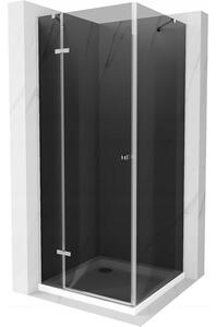 Mexen Roma cabină de duș cu balamale 100 x 100 cm, Grafit, Crom + cadă de duș Flat, Albă - 854-100-100-01-40-4010