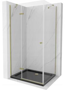 Mexen Roma cabină de duș cu balamale 100 x 80 cm, transparent, Aurie + cadă de duș Flat, Neagră - 854-100-080-50-00-4070G