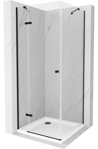 Mexen Roma cabină de duș cu balamale 90 x 90 cm, transparent, Neagră + cadă de duș Flat, Albă - 854-090-090-70-00-4010B