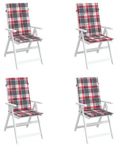 Perne scaun spătar înalt 4 buc. roșu carouri 120x50x3 cm textil