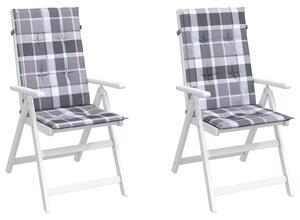 Perne scaun spătar înalt, 2 buc. gri carouri 120x50x3 cm textil