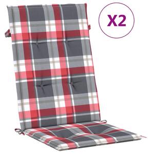 Perne scaun spătar înalt 2 buc. roșu carouri 120x50x3 cm textil