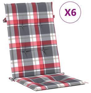 Perne scaun spătar înalt 6 buc. roșu carouri 120x50x3 cm textil