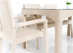 Set mobilier gradina - terasa, masa 90x150cm cu 6 scaune ratan, Elite, cappuccino