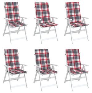 Perne scaun spătar înalt 6 buc. roșu carouri 120x50x3 cm textil