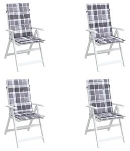 Perne scaun spătar înalt, 4 buc. gri carouri 120x50x3 cm textil