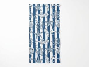 Prosop de plaja cu uscare rapida NAUVIA albastru-alb 70 x 140 cm, 100% microfibra