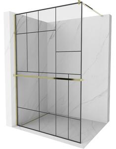 Mexen Kioto+, paravan de duș cu poliță și suport pentru prosoape 80 x 200 cm, sticlă transparentă 8 mm model negru, profil auriu, 800-080-121-50-78
