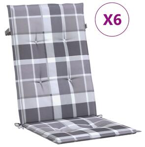 Perne scaun spătar înalt, 6 buc. gri carouri 120x50x3 cm textil