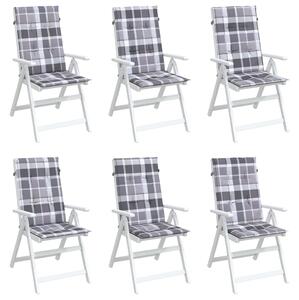 Perne scaun spătar înalt, 6 buc. gri carouri 120x50x3 cm textil