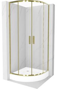 Mexen Rio cabină de duș semirotundă 90 x 90 cm, transparent, Aurie + cadă de duș Rio, Albă - 863-090-090-50-00-4710