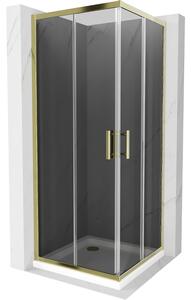 Mexen Rio, duș pătrat cu ușă glisantă 90(uşă) x 90(uşă) x 190 cm, sticlă gri 6mm, profil auriu + cadă de duș SLIM albă, 860-090-090-50-40-4010G