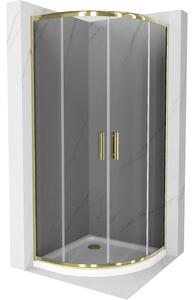 Mexen Rio, duș pătrat cu ușă glisantă 80(uşă) x 80(uşă) x 190 cm, sticlă gri 6mm, profil auriu + cadă de duș SLIM albă, 863-080-080-50-40-4110G