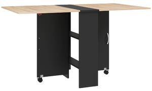 HOMCOM Masă Pliabilă pentru 4-6 Persoane, cu 2 Roți, Masă Rabatabilă cu 2 Rafturi pentru Depozitare, 140x75x74 cm, Negru | Aosom Romania