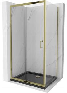 Mexen Apia cabină de duș extensibilă 100 x 70 cm, transparent, Aurie + cadă de duș Flat, Neagră - 840-100-070-50-00-4070G