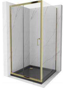 Mexen Apia cabină de duș extensibilă 100 x 100 cm, transparent, Aurie + cadă de duș Flat, Neagră - 840-100-100-50-00-4070G