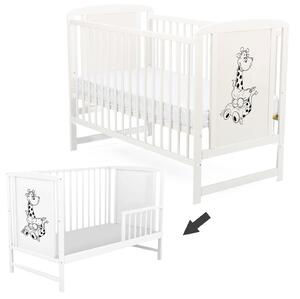Patut din lemn masiv 120x60 cm Bria alb, include bariera, reglabil pe 3 nivele, certificat EN71