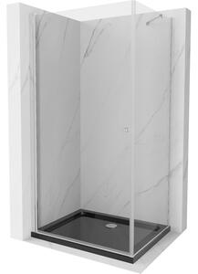 Mexen Pretoria cabină de duș cu balamale 80 x 70 cm, Transparent, Crom + cadă pentru duș Flat, Neagră - 852-080-070-01-00-4070