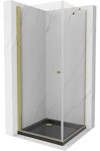 Mexen Pretoria cabină de duș cu balamale 100 x 100 cm, Transparent, aurie + cadă pentru duș Flat, Neagră - 852-100-100-50-00-407