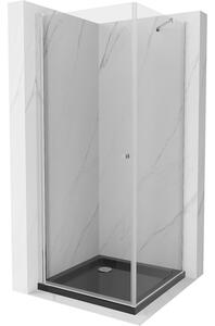 Mexen Pretoria cabină de duș cu balamale 100 x 100 cm, Transparent, Crom + cadă pentru duș Flat, Neagră - 852-100-100-01-00-4070