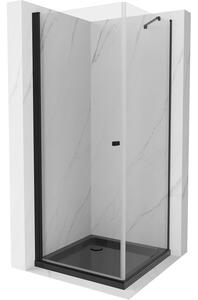 Mexen Pretoria cabină de duș cu balamale 90 x 90 cm, Transparent, Neagră + cadă pentru duș Flat, Neagră - 852-090-090-70-00-4070