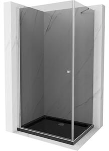 Mexen Pretoria cabină de duș cu balamale 80 x 70 cm, grafit, Crom + cadă pentru duș Flat, Neagră - 852-080-070-01-40-4070