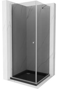 Mexen Pretoria cabină de duș cu balamale 100 x 100 cm, grafit, Crom + cadă pentru duș Flat, Neagră - 852-100-100-01-40-4070