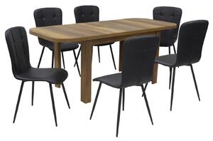 Set masă extensibilă Roma Nuc cu 6 Scaune Piele Luca Negru