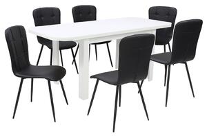 Set masă extensibilă Roma Albă cu 6 Scaune Piele Luca Negru