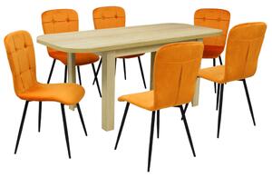 Set masă extensibilă Roma Stejar cu 6 Scaune Luca Portocaliu