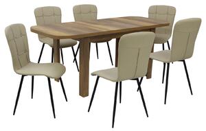 Set masă extensibilă Roma Nuc cu 6 Scaune Piele Luca Crem