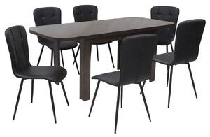 Set masă extensibilă Roma Wenge cu 6 Scaune Piele Luca Negru