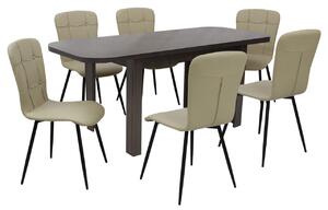 Set masă extensibilă Roma Wenge cu 6 Scaune Piele Luca Crem