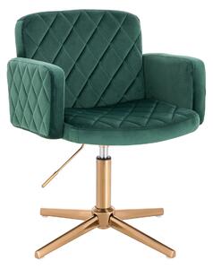 HR802CROSS Scaun Verde din Catifea cu Bază Aurie
