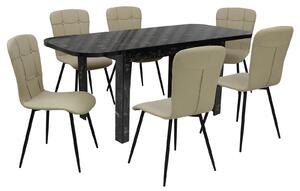Set masă extensibilă Roma Negru cu 6 Scaune Piele Luca Crem
