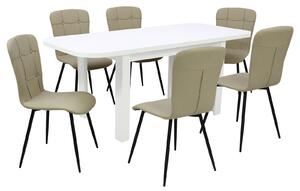 Set masă extensibilă Roma Albă cu 6 Scaune Piele Luca Crem