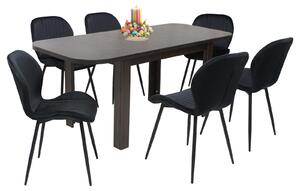 Set masă extensibilă Roma Wenge cu 6 Scaune Opal Negru