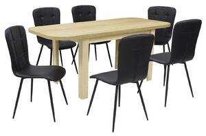 Set masă extensibilă Roma Stejar cu 6 Scaune Piele Luca Negru