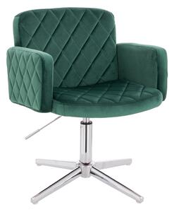 HR802CROSS Scaun Verde din Catifea cu Bază Cromata