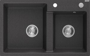 Mexen Tomas Chiuvetă de granit cu 2 compartimente 800 x 500 mm, Neagră picățele, sifon Crom - 6516802000-76