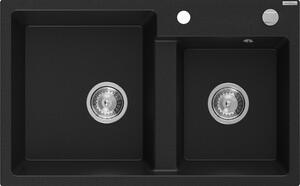 Mexen Tomas Chiuvetă de granit cu 2 compartimente 800 x 500 mm, Neagră, sifon Crom - 6516802000-77