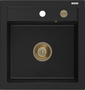 Mexen Vito chiuvetă de granit cu 1 compartiment 520 x 490 mm, Neagră, sifon Auriu - 6503521000-77-G
