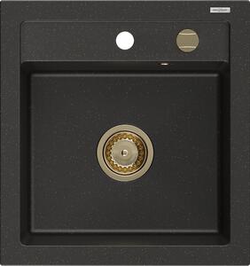 Mexen Vito chiuvetă de granit cu 1 compartiment 520 x 490 mm, Neagră/Auriu metalic, sifon Auriu - 6503521000-75-G